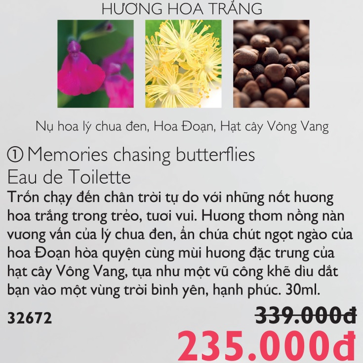Nước hoa Oriflame Memories Chasing Butterflies Eau de Toilette, mã số 32672 giảm giá 30% còn 235.000đ